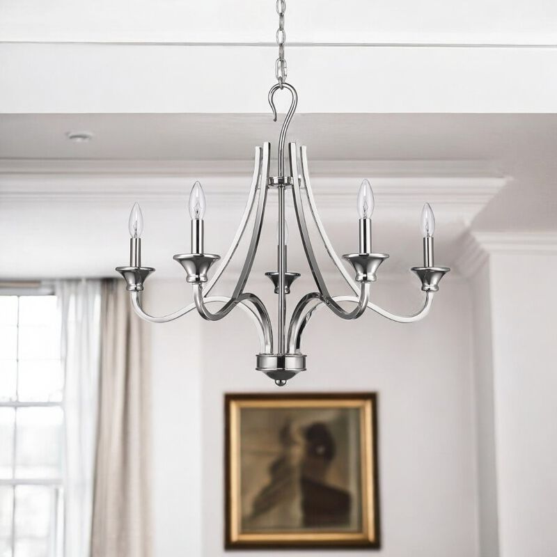 Hivvago Nickel Candle Style Five Light Metal Dimmable Chandelier