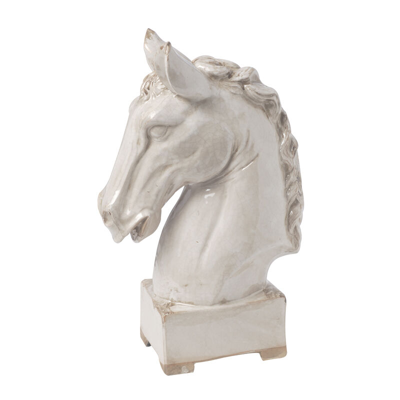 Transitional Style Ceramic Horse Head Decor Piece, Large, Beige image number 0