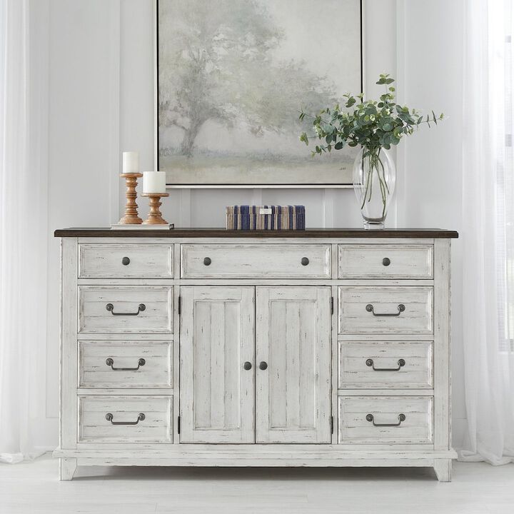 Liberty Furniture River Place 2 Door 9 Drawer Bedroom Dresser Cottage - Riverstone White & Tobacco