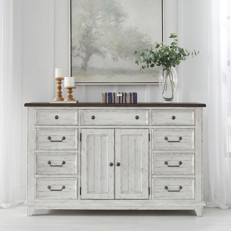 Liberty Furniture River Place 2 Door 9 Drawer Bedroom Dresser Cottage - Riverstone White & Tobacco image number 1