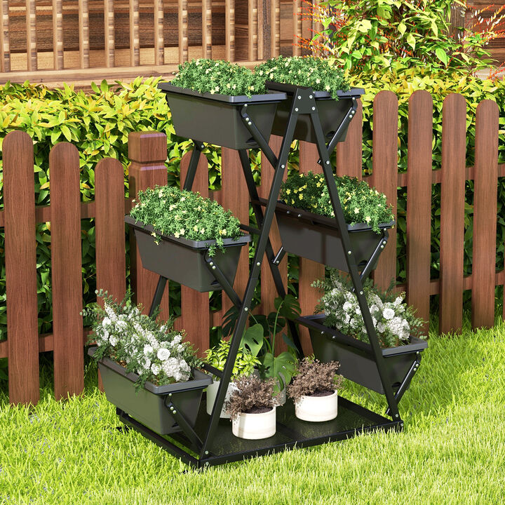 3-Tier Vertical Raised Garden Bed with 4 Wheels and 6 Removable Container Boxes