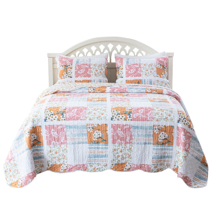 Greenland Home Everly Shabby Chic Floral Design 2 Pieces Quilt Set, Twin/XL, Blue