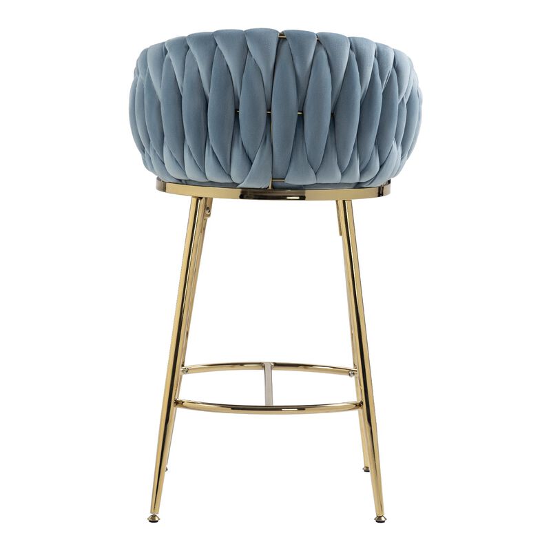 26 Inch Velvet Counter Height Bar Stool with Hand Wave Back and Golden Base for Kitchen Island image number 4