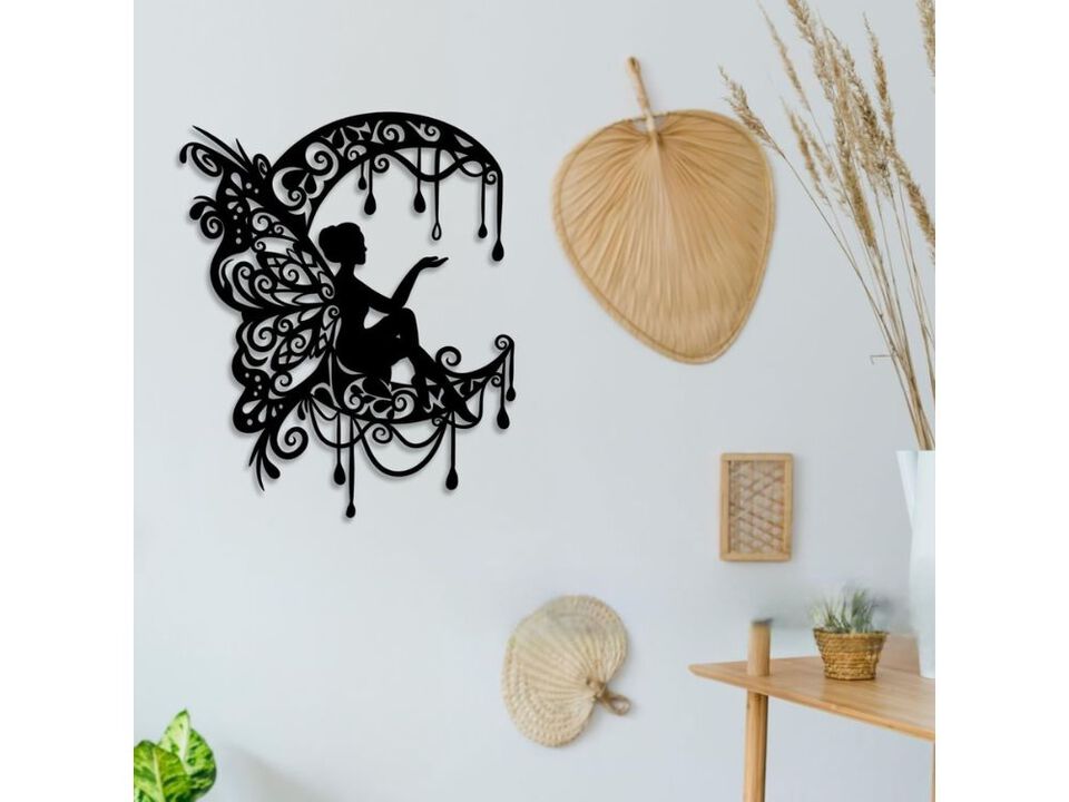 Moon Flower Fairy Metal Wall Decor Rustic Farmhouse Art for Living Room