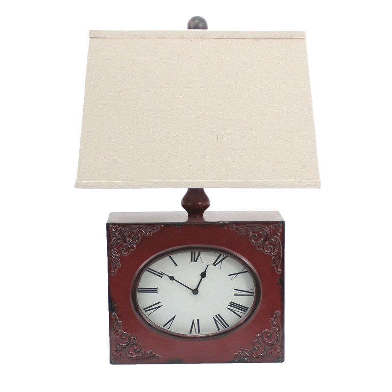 Hivvago 22" Distressed Red Metal Bedside Lamp With Beige Shade