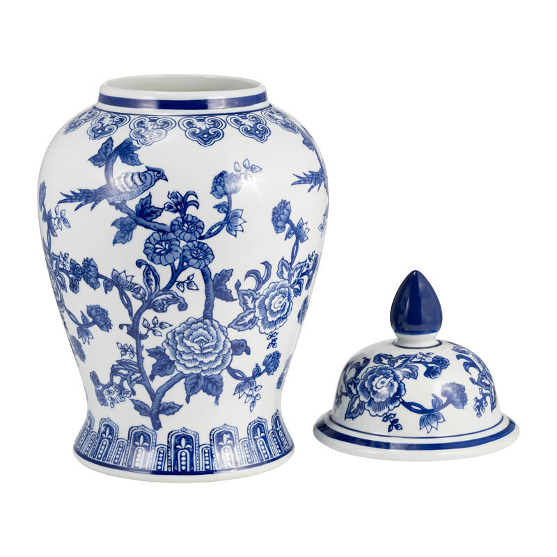 18" Temple Jar Bird/flower, Blue image number 3