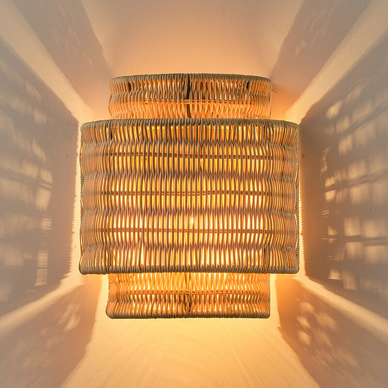 9" 1-Light Farmhouse Natural Handwoven Rattan Sconces for Bedroom, Hallway or Entryway image number 6