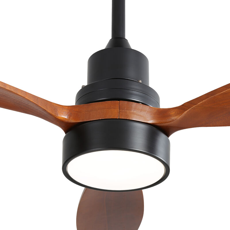 52 Inch Wooden Led Light Ceiling Fan With 3 Solid Wood Blades Remote Control Reversible DC Motor image number 6