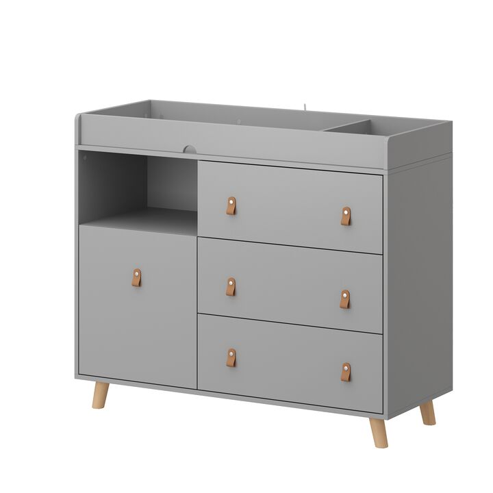 4-Drawer Gray Wood Kids Dresser Changing Table Dresser Storage Cabinet With Shelves 37.8 in. H x 44.9 in. W x 18 in. D