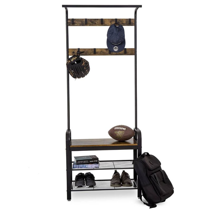 Hivvago Entryway Modern Industrial Style Hall Tree Coat Rack Shoe Storage Bench