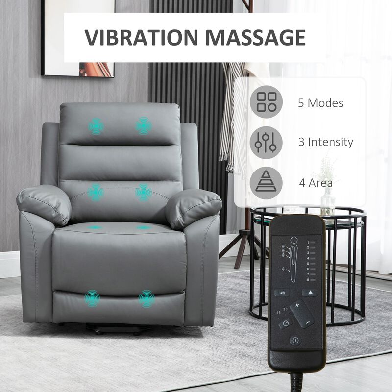 Electric Power Lift Chair for Elderly with Massage, Oversized Living Room Recliner with Remote Control, and Side Pockets, Grey image number 6