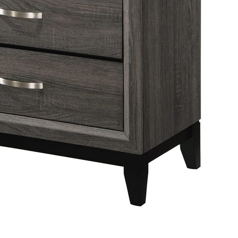5 Drawer Transitional Chest with Chamfered Feet and Curved Handles, Gray - Benzara