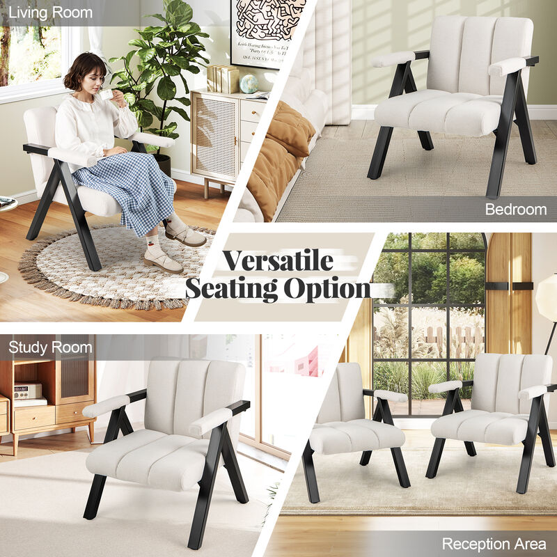 Oversized Accent Chair with Metal Frame and Armrests-Beige image number 7