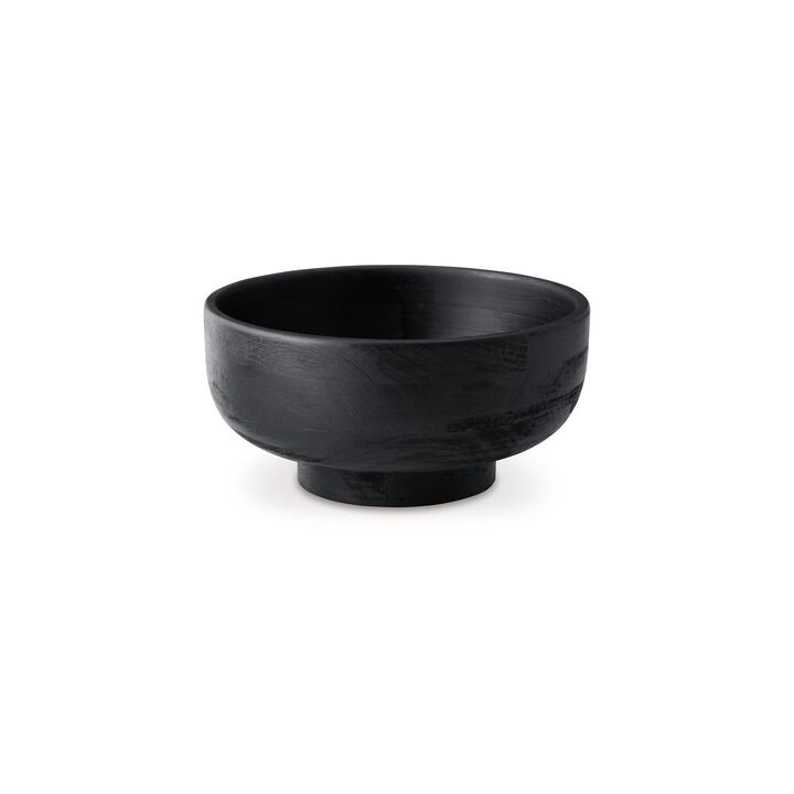 Nya 12 Inch Tabletop Decorative Bowl, Pedestal Round Base, Black Wood - Benzara