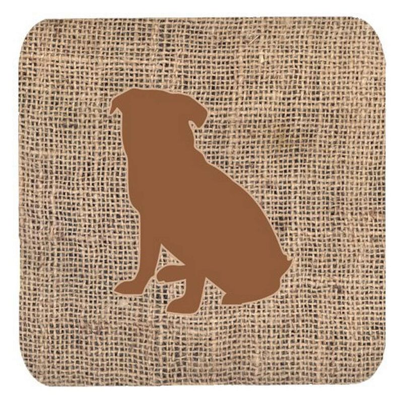 Caroline's Treasures BB1084-BL-BN-FC Pug Burlap and Brown Foam Coasters (Set of 4), 3.5 H x 3.5 W, Multicolor