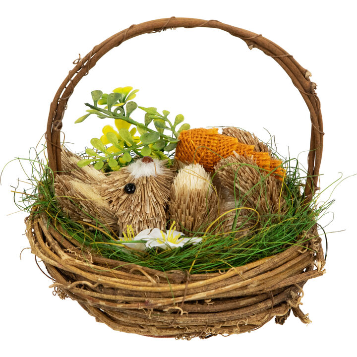Bunny in Woven Basket Easter Decoration - 6.5"