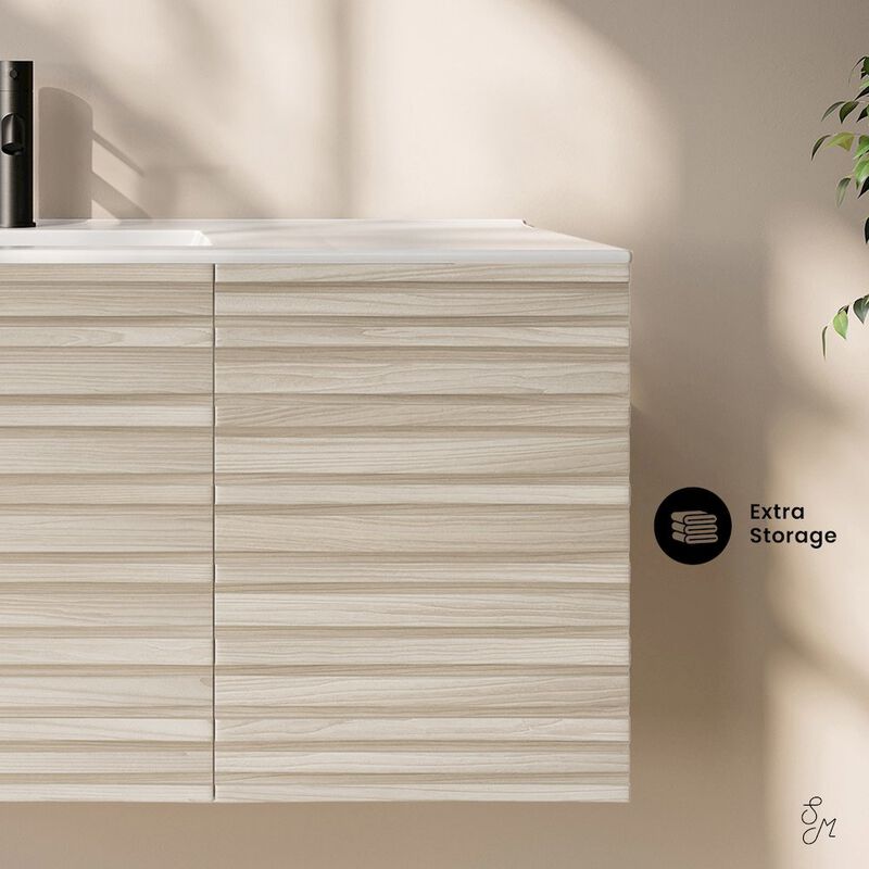 Cascade 48" Wall-Mounted Bathroom Vanity in White Oak with Sink Top image number 2