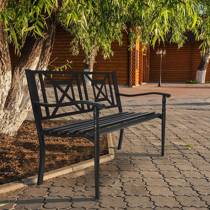 Heavy-Duty Powder-Coated Steel Frame Patio Garden Bench