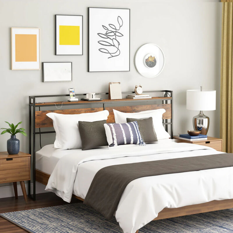 Adjustable Queen Headboard with 2 Power Outlets and 4 USB Charging Ports image number 4