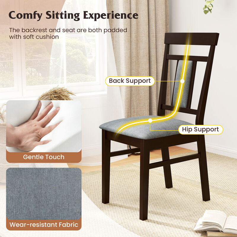 Set of 2 Wooden Dining Chairs with Linen Upholstered Seats and Rubber Wood Frame