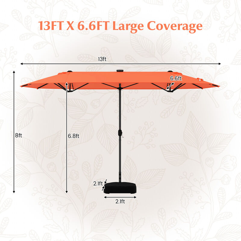 Double-sided Patio Umbrella with Solar Lights for Garden Pool Backyard