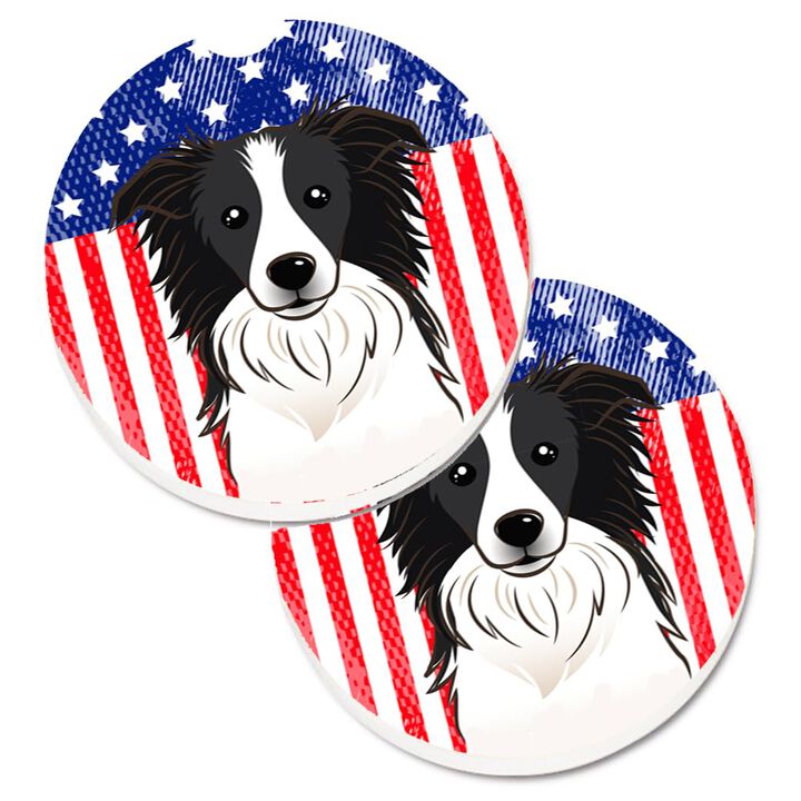 Caroline's Treasures American Flag & Border Collie Set of 2 Cup Holder Car Coasters BB2171CARC, 2.56, Multicolor