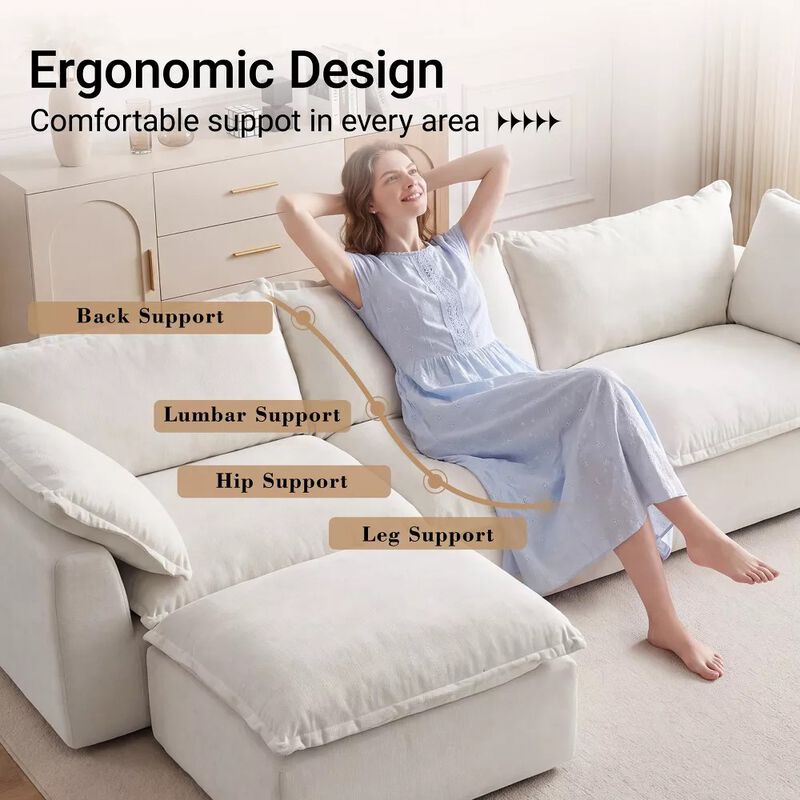 Vipbear 130 Inch Oversized Modular L Shaped Cloud Sectional Sofa with Movable Ottoman, Living Room image number 4