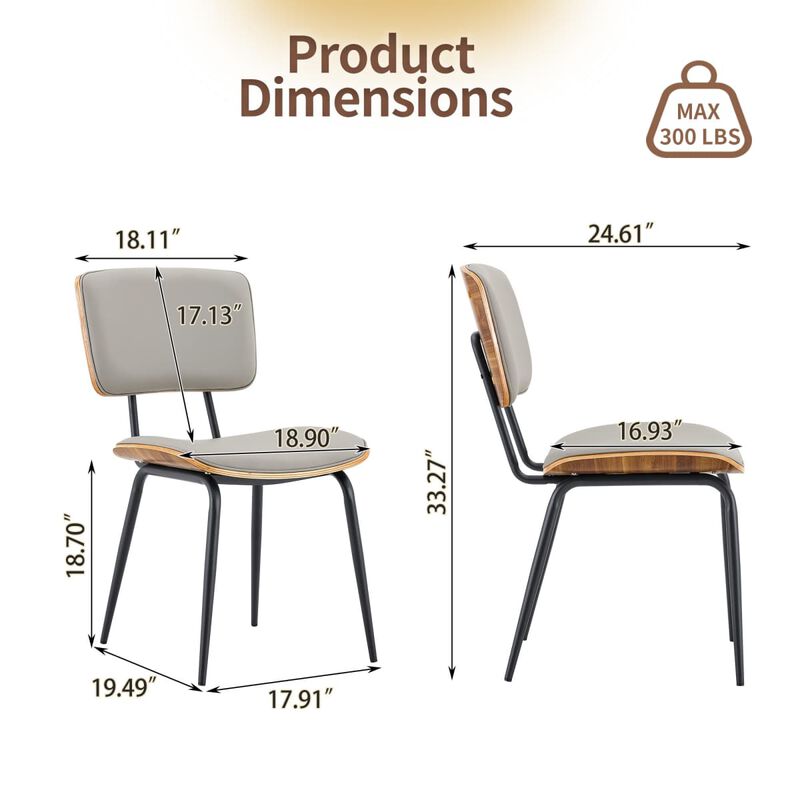 Set of 4 Dining Chairs PU Leather Dining Chairs with open back walnut veneer back Dining Chairs with metal legs leveling feet image number 2