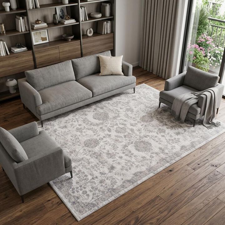 HomeRoots Floral Distressed Area Rug