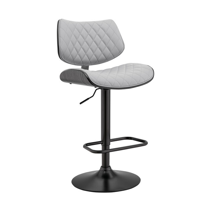 Leland Adjustable Gray Faux Leather and Black Finish Stool