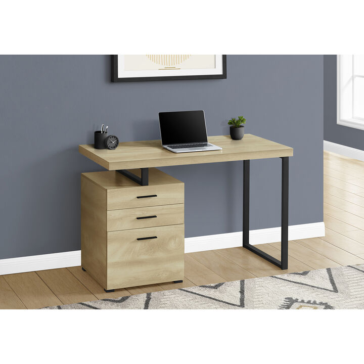Monarch Specialties I 7643 Computer Desk, Home Office, Laptop, Left, Right Set-up, Storage Drawers, 48"L, Work, Metal, Laminate, Natural, Black, Contemporary, Modern