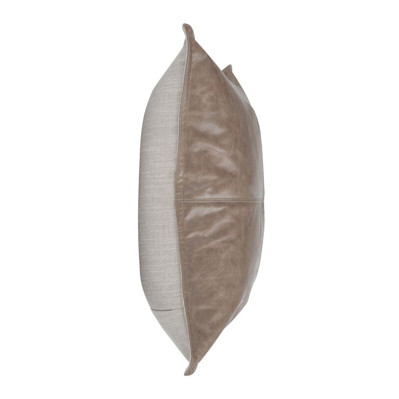 Norm 22 Inch Square Leather Decorative Throw Pillow, Stitched, Taupe Brown - Benzara image number 2