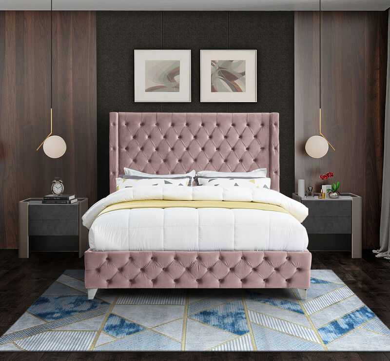 Meridian Furniture Savan Pink Velvet King Bed image number 7