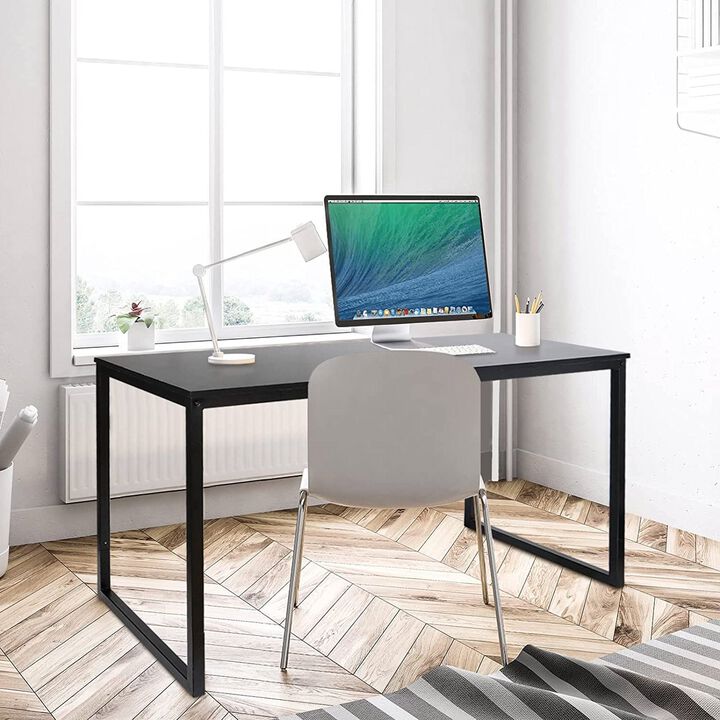 Hivvago Black Metal Frame Wood Top Modern Home Office Laptop Computer Desk Writing Table