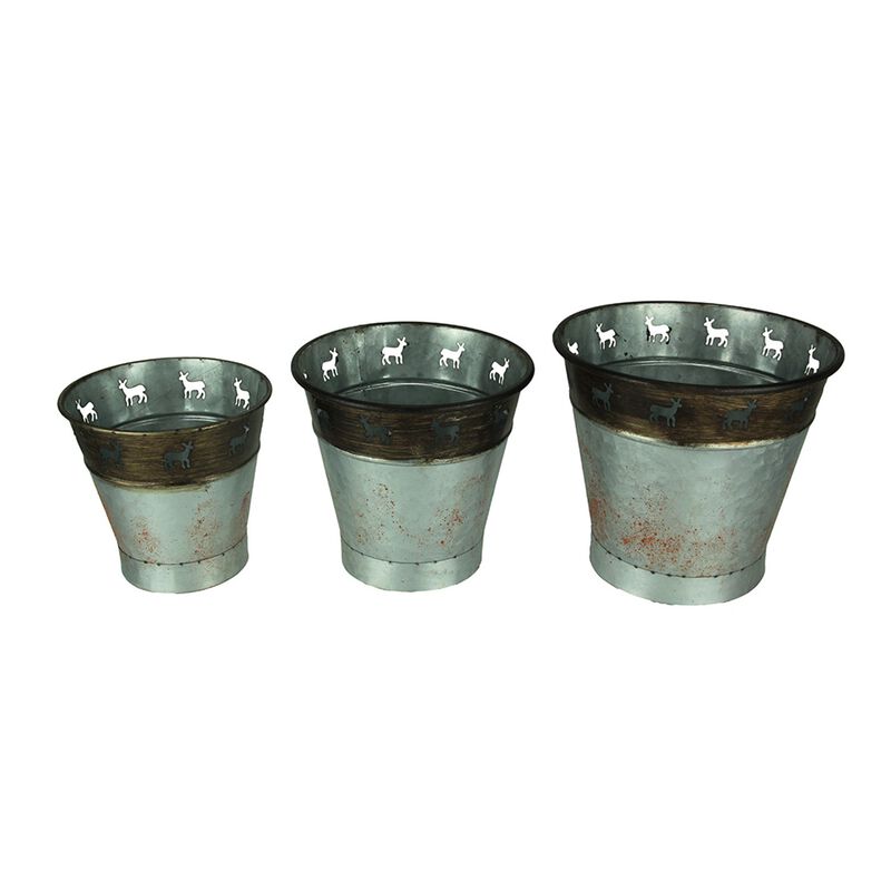 Rustic Metal Deer Cutouts Primitive Bucket Set Of 3 image number 0