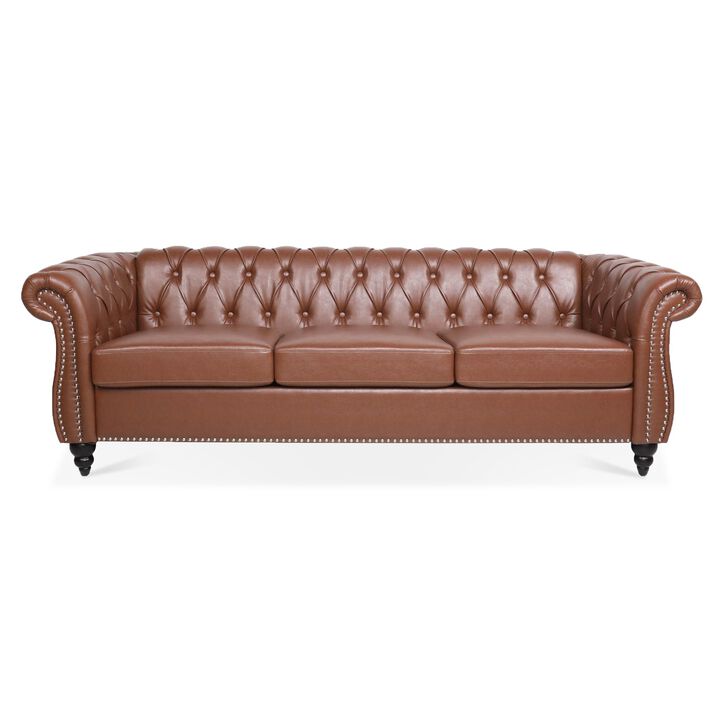 Rolled Arm Chesterfield 3 Seater Sofa - Stylish and Spacious Upholstered Couch