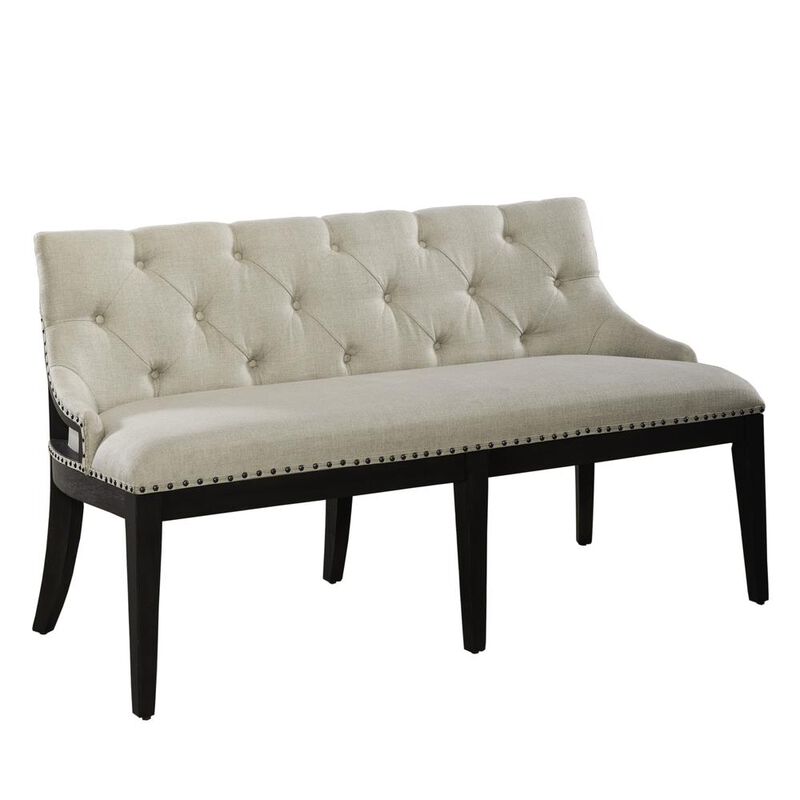 Liberty Furniture Americana Farmhouse Upholstered Shelter Dining Bench- Black in Dusty Taupe image number 0