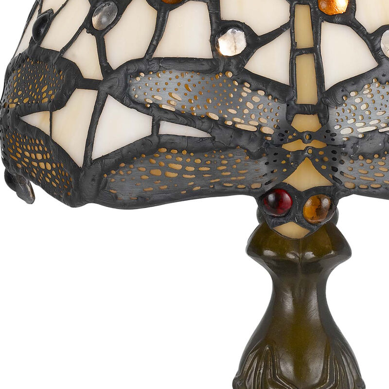 Metal Body Tiffany Table Lamp with Dragonfly Design Shade, Multicolor image number 6