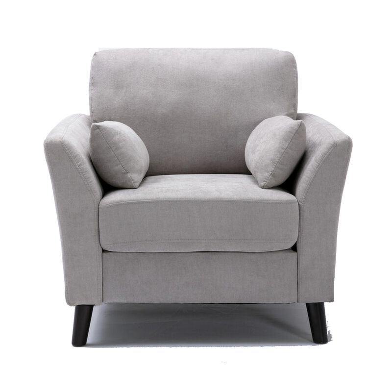 Otto 37 Inch Armchair, Pocket Coil Springs, 2 Throw Pillows, Gray Velvet