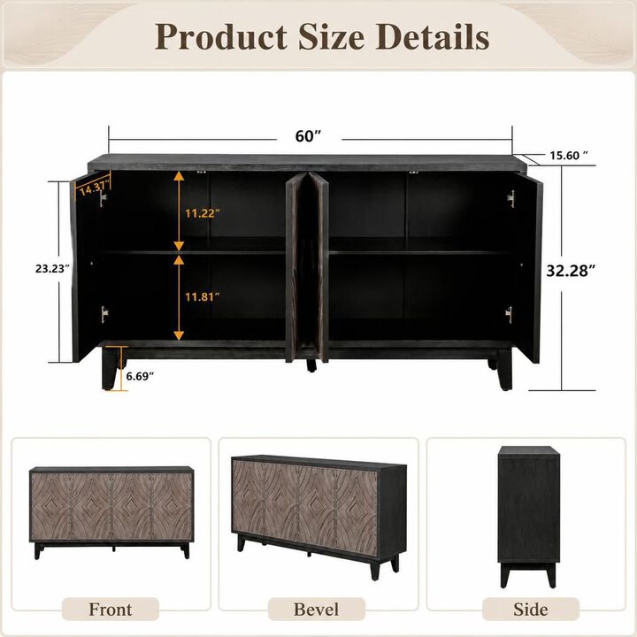 GOODSILO 60 Inch Storage Sideboard Buffet Cabinet with 4 Doors and 2 Shelves, Accent Console Table for Living Room Dining Room Entryway