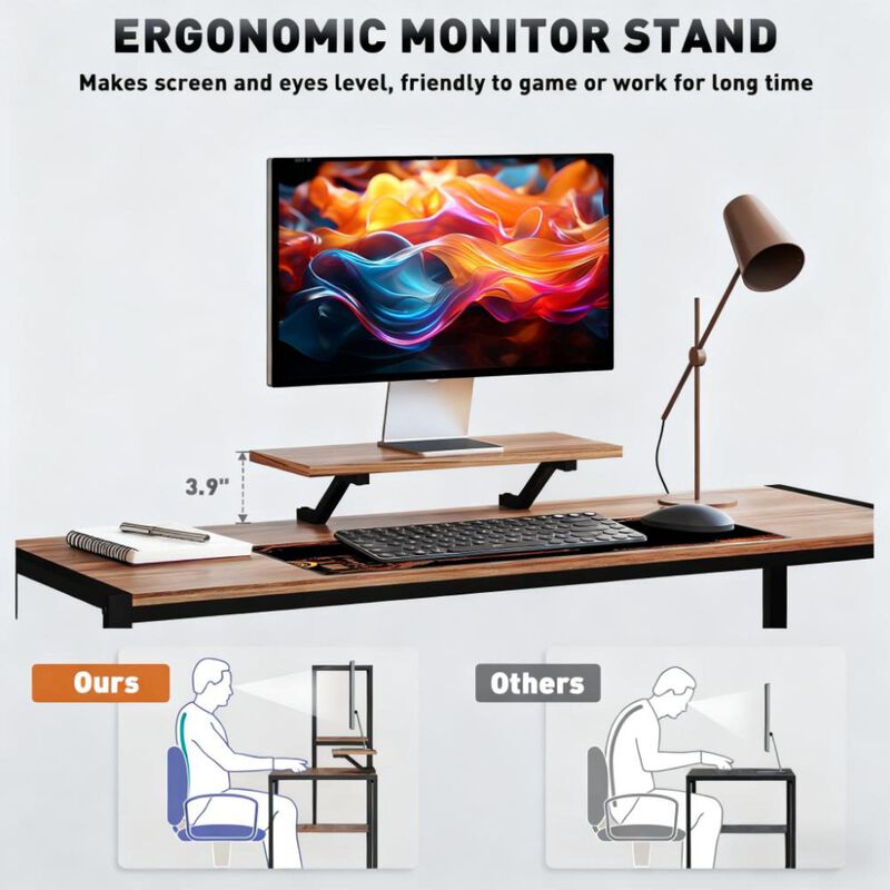 GOODSILO Industrial Computer Desk with Adjustable Shelves and Monitor Stand image number 5