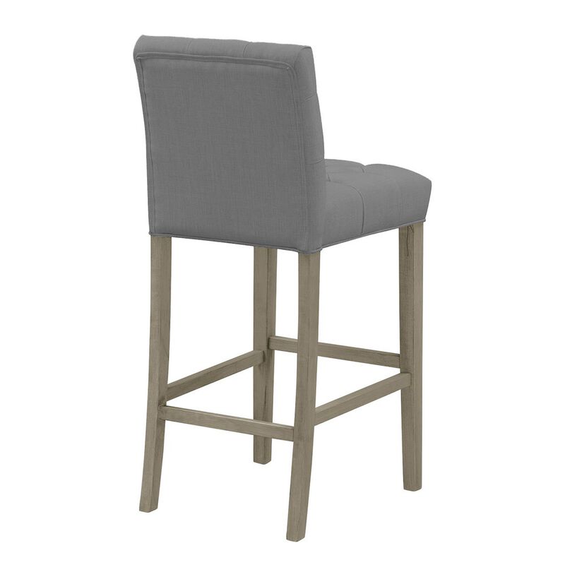 Glamour Home Set of 2 Alee Gray Fabric Bar Stool with Tufted Buttons and Wood Legs