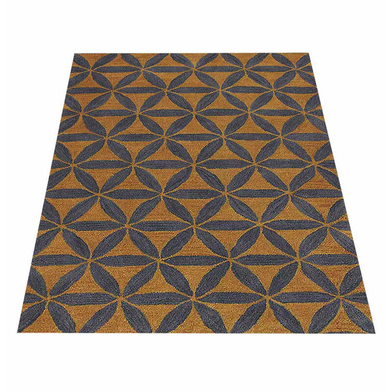 RUGSOTIC CARPETS HAND TUFTED WOOL ECO-FRIENDLY AREA RUGS  - Rectangle Shape, Gold & Blue, Contemporary Modern Design, High Pile Handmade Area Rugs for Living Room, Bed Room (K00723) image number 2