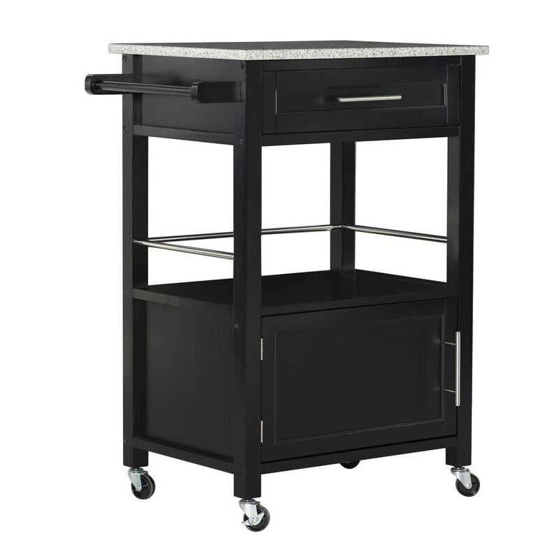 Linon Mitchell Black Kitchen Cart With Granite Top