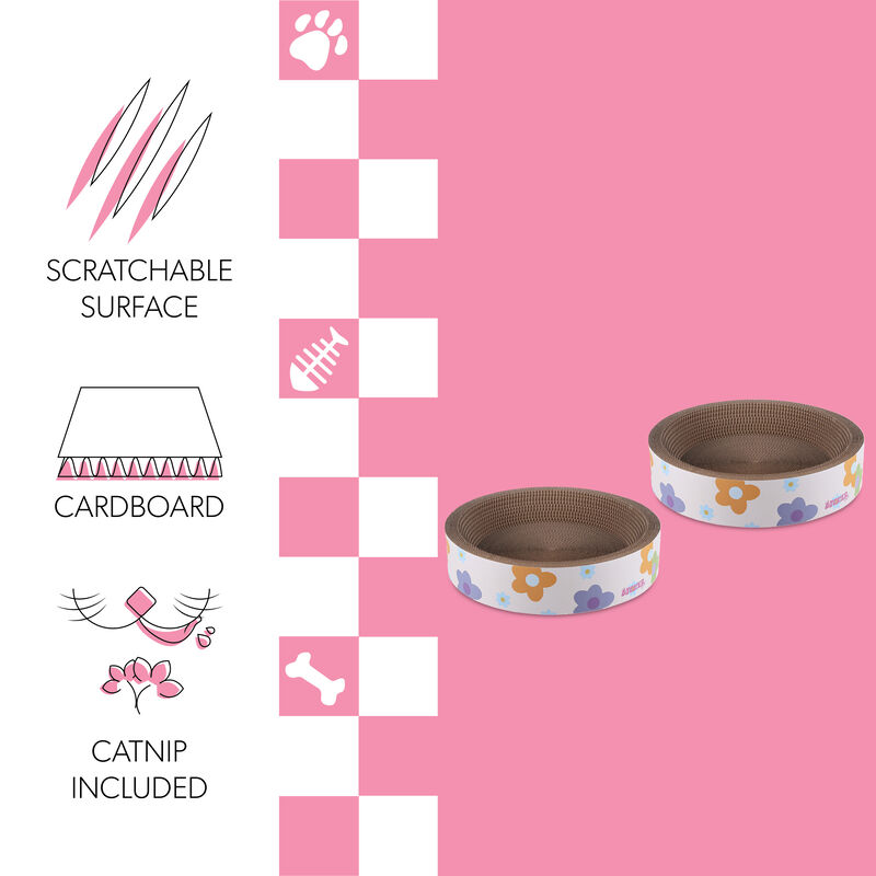 Daisy 18.13" Modern Cardboard Bowl Cat Scratcher with Catnip, White/Multi (Set of 2)
