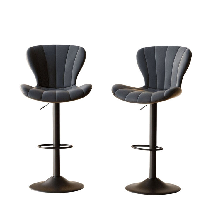 Modern Fabric Swivel Bar Stools Set of 2, Steady Adjustable Counter Height Stools with Back and Footrest, 360&deg; Kitchen Island Chairs for Kitchen Counter, Home Bar