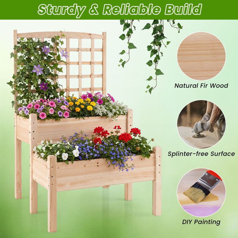 Wooden Raised Garden Bed with Trellis for Vines, Flowers and Vegetables image number 5