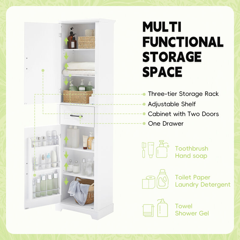 Merax Tall Bathroom Storage Cabinet, Freestanding Storage Cabinet with Two Doors and Adjustable Shelves image number 6