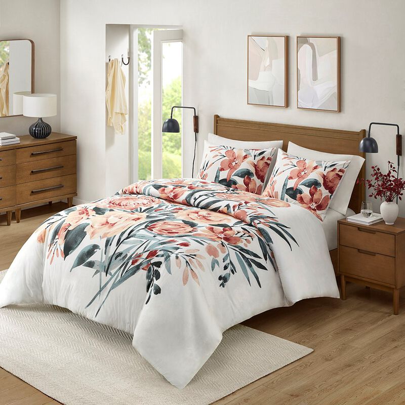 Gracie Mills 3-Piece Modern Floral Print Cotton Duvet Cover Set