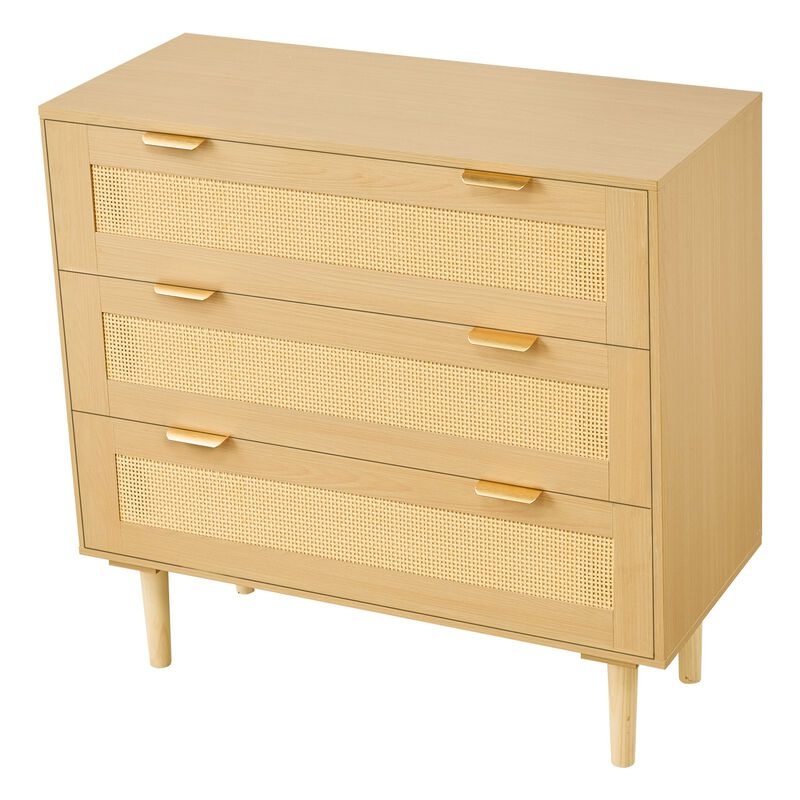 Modern Rattan 3 Drawer Dresser for Bedroom Storage Organizer image number 5